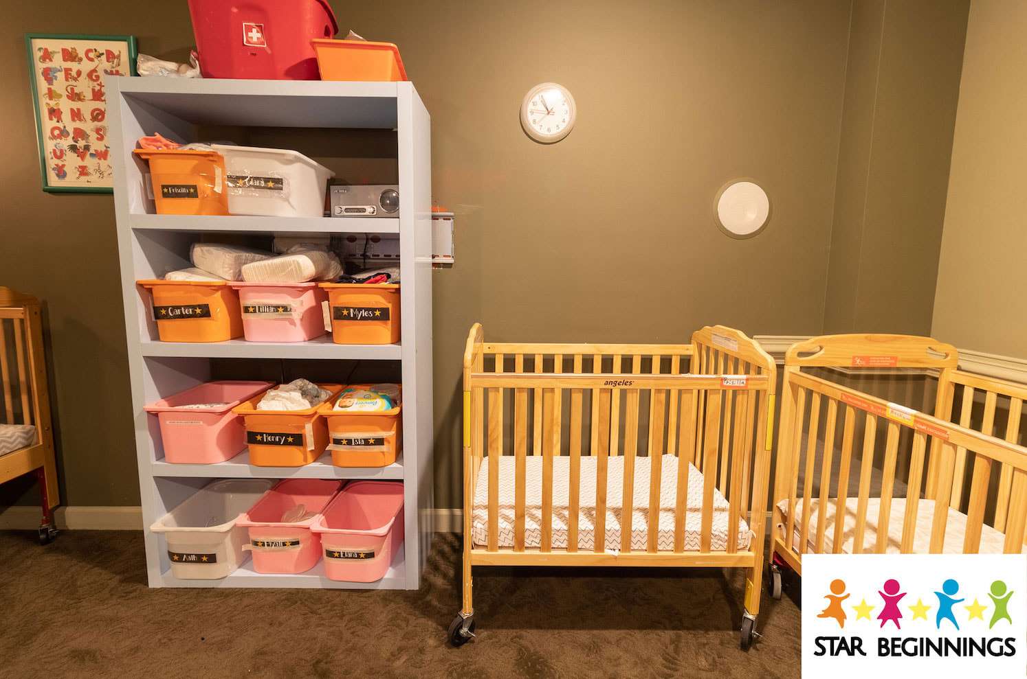 cribs and changing station at daycare